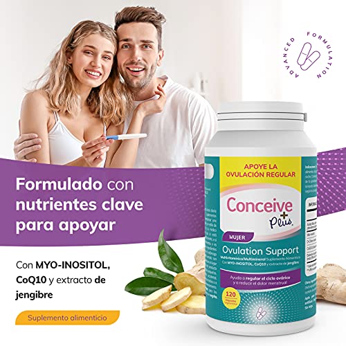 Conceive Plus Soporte de Ovulación, irregularidades hormonales, Myo-inositol, CoQ10, extracto de folato y jengibre, SOP 120 cápsulas