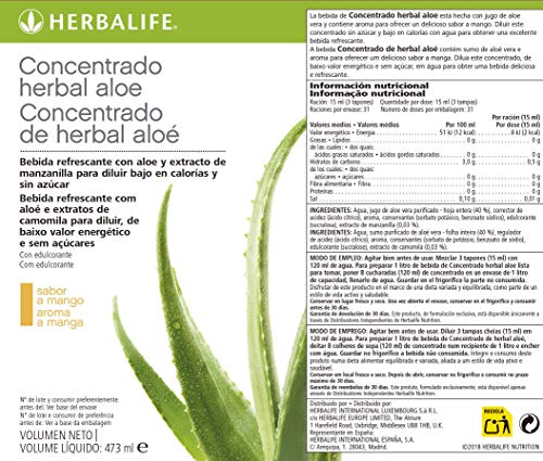 Concentrado Herbal de Aloe Vera Herbalife. Bebida refrescante hidratante a partir de concentrado de jugo de aloe vera 473 ml. Sabor Mango