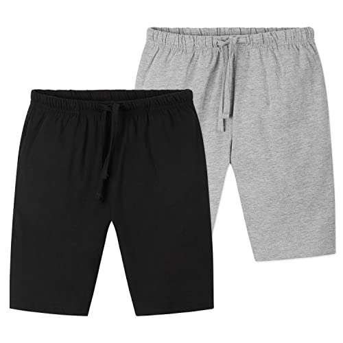 Conjunto CityComfort de 2 pantalones cortos para niños | Paquete doble en azul marino y carbón o gris y negro con bolsillos para deportes, lounge, fútbol, gimnasio (5/6 años, gris y negro)