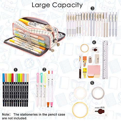 Coolzon Estuche Escolar con 3 Compartimentos, Estuches de Lápices de Gran Capacidad Estuche Organizador Portalapices Neceser Maquillaje para Niñas Niños Adolescentes Estudiantes Adultos, Blanco y rosa