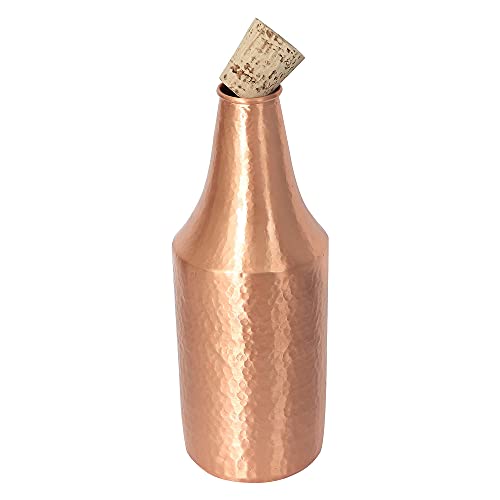 Copper Bottle With Cork Pure Hand Hammered 750.ml For Good Health Ideal For New Year Birthday Mother's Day Father's Day Gift For Girl Woman Boy Man (Brown)