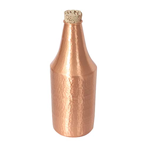 Copper Bottle With Cork Pure Hand Hammered 750.ml For Good Health Ideal For New Year Birthday Mother's Day Father's Day Gift For Girl Woman Boy Man (Brown)