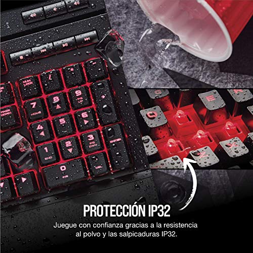 Corsair K68 Teclado mecánico Gaming retroiluminación LED rojo, resistente al polvo y a las salpicaduras,QWERTY español, Cherry MX Red (Suave y rápido)