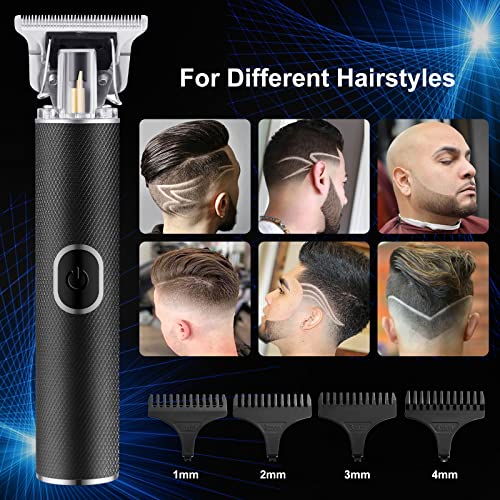 Cortadoras de pelo,Cortapelos Eléctrico Profesional, Cortapelos Para Hombres Inalámbrica Recargable,Cortapelos con Cuchilla en T para Hombres con cargador USB,4 tipos de peines guía