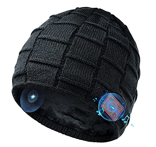 COTOP Gorro de Bluetooth, Musical Beanie Hombre Mujer Bluetooth Tejido Bluetooth 5.0 Gorro de Invierno con Auricular estéreo y micrófono Manos Libres (Negro)