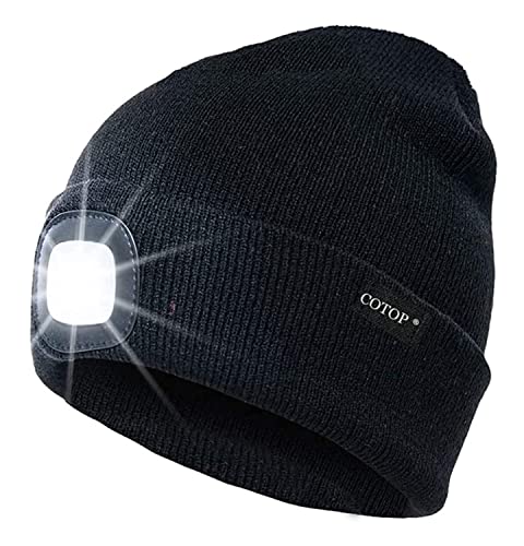 COTOP Gorro Luz LED, Regalos para Hombres y Mujeres, Sombrero de Punto de Invierno, Sombrero de Cabeza Recargable USB para Correr Camping Bicicleta Senderismo