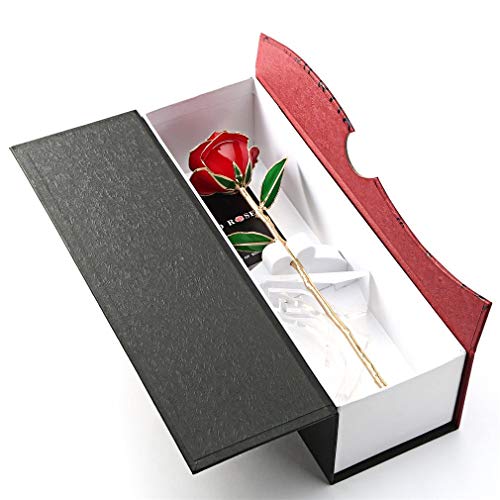 Cozime Rosa de Oro 24K con Base Soporte, Fresco Rosas Vivas con Caja de Regalo para Madre, Novia, Esposa, el Día de San Valentín, Navidad, Fiestas Doradas - Rojo (Rojo) (Rojo) (Rojo)