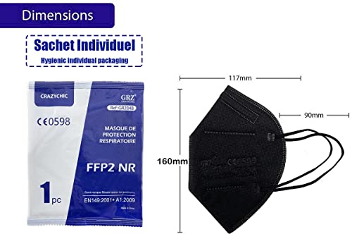 CRAZYCHIC - 10 Mascarillas FFP2 Negras Homologadas Certificadas CE EN149 - Mascarilla de Protección Respiratoria - Protectora Respirador Antipolvo - 5 Capas Alta Filtración - Paquete 10 Unidades