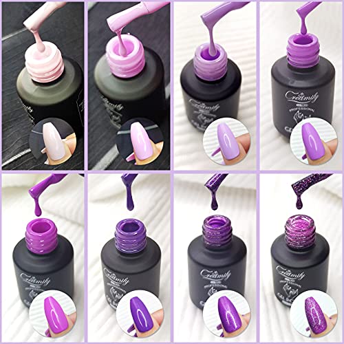 Creamify Esmaltes Semipermanentes de Uñas en Gel UV LED -8 Colores Esmaltes de Uñas en Gel 8pcs Kit de Esmaltes de Uñas 8ml (Serie Purple Magic Wonderland)