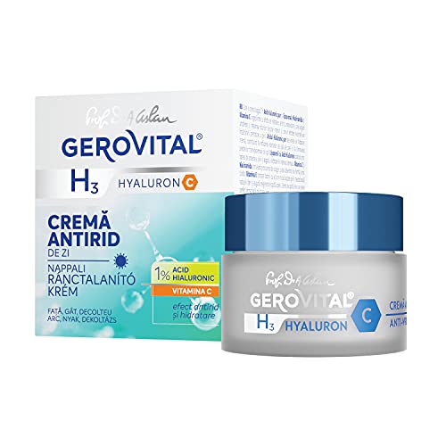 Crema Antiarrugas de Día Rica en Ácido Hialurónico y Vitamina C, con Efecto Hidratante Intenso, Gerovital H3 Hyaluron C