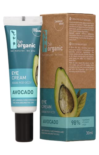 Crema contorno de los ojos de aguacate de Be Organic, 30 ml, reafirmante natural y efecto antienvejecimiento, 98 % ingredientes de origen natural. Vegana, hipoalergénica.