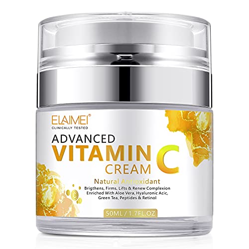 Crema Facial de Vitamina C con ácido Hialurónico, Crema Facial Natural Antienvejecimiento y Arrugas de día y Noche para Mujeres y Hombres, Aumenta el Colágeno de Piel, Ilumina, Hidrata y Rellena Piel