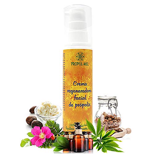 Crema facial natural - 50 ml - Certificado BIO. Crema antimanchas, hidratante facial y reafirmante mujer/hombre con propoleo, karite, rosa mosqueta, jojoba y aceites esenciales.