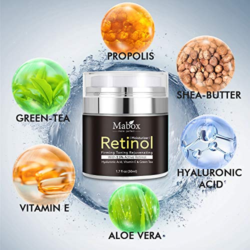 Crema hidratante con retinol para el área de la cara y los ojos 1.7 oz: con retinol, ácido hialurónico, vitamina E y té verde. Crema Hidratante Noche y Día