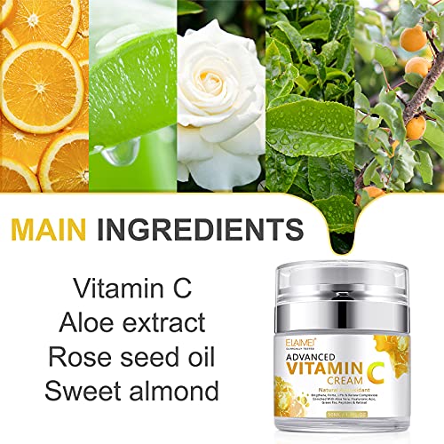 Crema Hidratante Con Vitamina C, Antiarrugas Hidratante Facial Para Piel Grasa, Piel Mixta & Las Ojeras, Acido Hialuronico Y Retinol Crema Antiedad De Noche Dia, Reafirmante Facial Mujer Hombre, 50 Ml