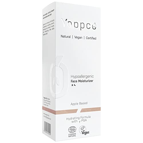 Crema Hidratante Facial Mujer Hipoalergénica Crema Cara para Piel Sensible y Atópica Cosmética 100% Natural a Base de Manzanas y y-PGA | Vegano | Ecocert | Cruelty Free | Yappco | 50 ml