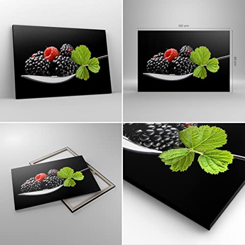 Cuadro sobre lienzo - Impresión de Imagen - Cuchara frambuesa zarzamora fruta - 120x80cm - Imagen Impresión - Cuadros Decoracion - Impresión en lienzo - Cuadros Modernos - AA120x80-2202