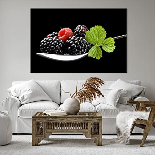 Cuadro sobre lienzo - Impresión de Imagen - Cuchara frambuesa zarzamora fruta - 120x80cm - Imagen Impresión - Cuadros Decoracion - Impresión en lienzo - Cuadros Modernos - AA120x80-2202