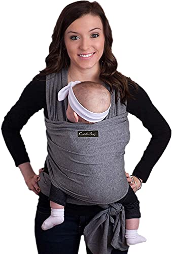 CuddleBug Fular Portabebés 9 en 1 – Canguro para Bebés Recién Nacidos y Niños hasta 16 Kg – Manos libres - Porta Bebés de Tela Suave y Elástico – Ideal como Regalo de Babyshower – Talla Única - (Gris)