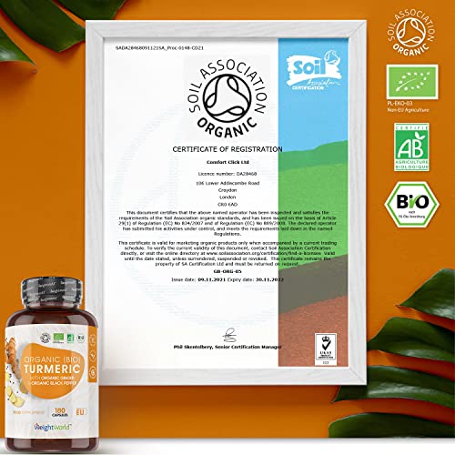 Cúrcuma Orgánica de 1440 mg con Jengibre y Pimienta Negra 180 Cápsulas Veganas - Cúrcuma en Cápsulas Natural Alta Resistencia y Absorción Fuente de Curcumina y Piperina, Ingredientes de Origen Natural