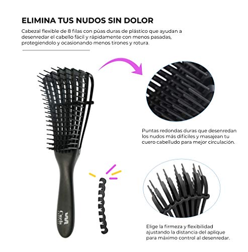 CurlsConfess - Cepillo para desenredar y definir pelo rizado y pelo afro - Peine desenredante antitirones - Desenreda rizos 3a-4c - Ez Curly Detangler para tu cabello rizado - Cepillo D-Tangle - Flex