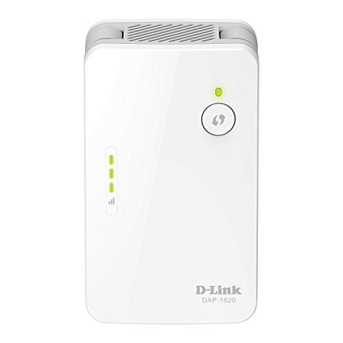 D-Link DAP-1620 - Repetidor WiFi AC1300 con WiFi Mesh, 1 puerto LAN Gigabit Ethernet RJ-45 10/100/1000Mbps, 2 antenas externas abatibles, punto de acceso 802.11ac, WPS, indicador LED de señal, blanco