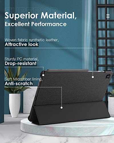 Dadanism Funda Compatible con Galaxy Tab S6 Lite(Modelo de 2020) 10.4" Tablet, Ligero Protector con Portalápices Elástico de PU Ultradelgada de Tres Pliegues con Auto Estela/Sueño - Negro