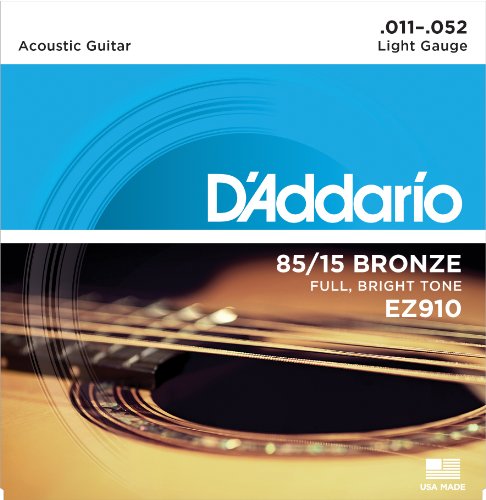 D'Addario Cuerdas Guitarra Acustica | Cuerdas de Guitarra | Cuerdas de Guitarra Acustica | EZ910 Juego de cuerdas para guitarra acústica de bronce, 011' - 052'