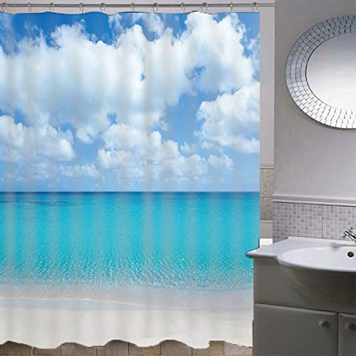 Daesar Cortinas de Ducha 150 x 180,Mar y Nubes Cortina Baño Original Poliéster Azul Blanco Anillas Cortina de Baño