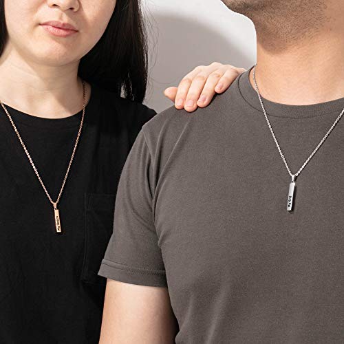 DaMei Collar de Mujer Hombre Personalizado con Nombre Collares de Hombre Personalizables Acero Inoxidable con Nombre de Pareja Grabada con Cadena de 22"(58 cm)(rosa/plata/negro) (Silver #1)