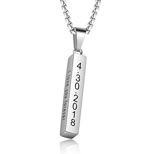 DaMei Collar de Mujer Hombre Personalizado con Nombre Collares de Hombre Personalizables Acero Inoxidable con Nombre de Pareja Grabada con Cadena de 22"(58 cm)(rosa/plata/negro) (Silver #1)