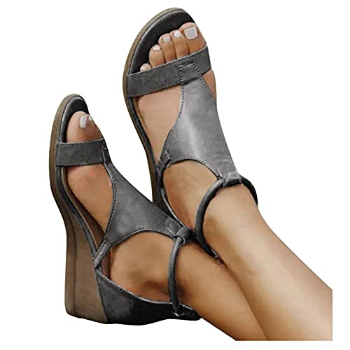 Dasongff Sandalias de cuña para mujer, para verano, abiertas, de piel sintética, con plataforma, para el tiempo libre, para verano, para la playa