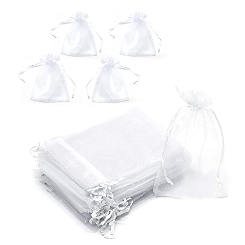 DEEDPF Lote de 100 bolsitas de organza para peladillas de comunión, boda, cumpleaños, Navidad, caramelos, joyas, bomboneras con cordón, bodas, cumpleaños (7 cm x 9 cm)