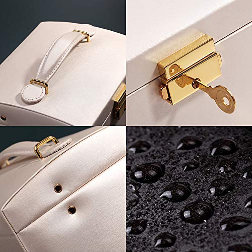 Delgeo Caja para Joyas Pendientes Pulseras Anillos, Caja Joyero con Espejo y Cajones, Cajas para Joyas Regalo, Organizador Joyero con Cerradura - Blanco Perla