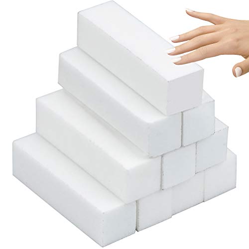 Demason 10 Pcs Bloque de Lima para Uñas, Bloque Blanco Profesional, Bloque para Uñas de Gel, Lima de Uñas de Abrillantador, Búfer Esponja Herramientas de Manicura, para Pulir Uñas(9,5 * 2,4 * 2,4cm)