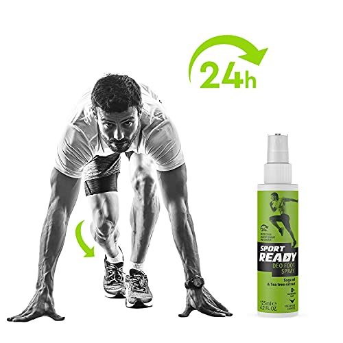 Deo Spray para Pies SPORT READY. Protección 24 horas contra el sudor y el olor, 0% de sales de aluminio, Complejo Herbal Antitranspirante Avanzado con Extracto de Árbol de Té 125 ml