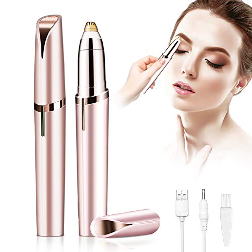 Depiladora Cejas, Maquinilla de afeitar de cejas portátil indolora con luz y carga USB, depilación facial de cejas, labios, nariz, cuerpo para mujeres y hombres (Oro rosa)