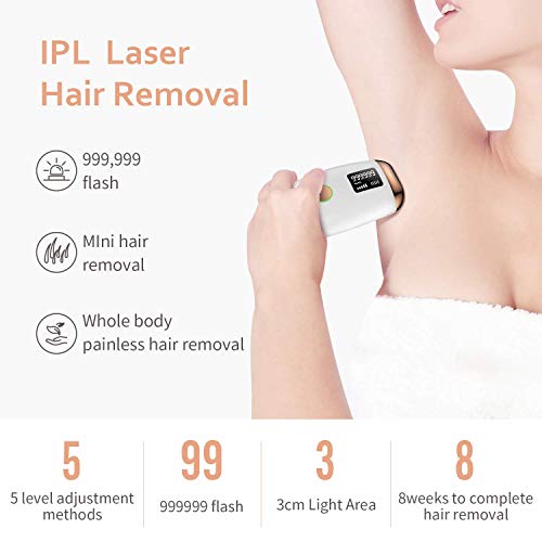 Depiladora de Luz Pulsada IPL, Depilación Especial para Hombres y Mujeres, Sistema de Depilación Profesional, Depilación Láser Permanente Indolora para Rostro, Cuerpo, Bikini, Parpadeo 999,999 veces