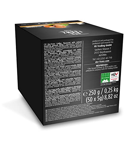 DER-FRANZ - Cápsulas de café aromatizado con avellana natural, compatibles con Nespresso, 100 % compostables, 50 cápsulas