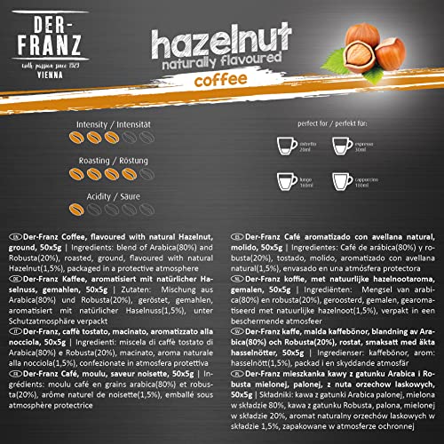 DER-FRANZ - Cápsulas de café aromatizado con avellana natural, compatibles con Nespresso, 100 % compostables, 50 cápsulas