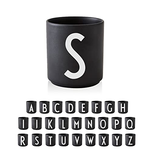 Design Letters Taza de porcelana personal (Negra) - S - Taza decorativa y apilable con muchas funciones, disponible de la A a la Z, los accesorios se venden por separado, 250 ml