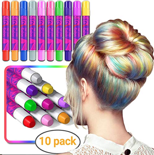 Desire Deluxe Tizas para el Pelo Temporales, Lavables y No Toxicas Ideales para Halloween, Cosplay, Navidad y Fiestas de Cumpleaños - Set de 10 Colores de Fantasía para el Cabello - Marcado CE