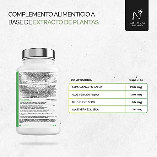 Detox adelgazante potente. Plan detox a base de Aloe Vera e Hinojo para eliminar toxinas y limpieza de colon. 90 cápsulas vegetales. NATNATURA HEALTH & BEAUTY