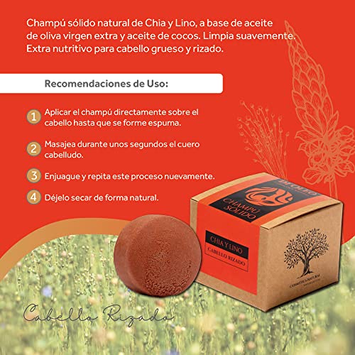 Di Oleo Champú Sólido de Chia y Lino – Cabello Rizado, Champú Natural y Vegano para el cuidado del pelo, Hombre y Mujer, Fabricado en España, 100 g