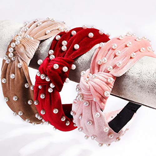 Diademas para mujer con perlas – 1 diadema trenzada de terciopelo sintético de perlas de terciopelo, elegante clip para el pelo, horquillas para el pelo, accesorios para peinado, color rosa