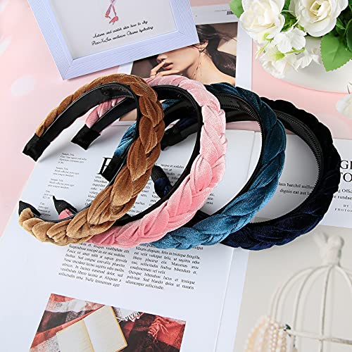 Diademas Trenzadas Mujer, Comius Sharp 4 Pcs Diademas Acolchadas de Terciopelo Bandas, Tela Bandas para el Pelo de Tela Diadema Anchas Accesorios para el Cabello para Mujeres Niñas (B)