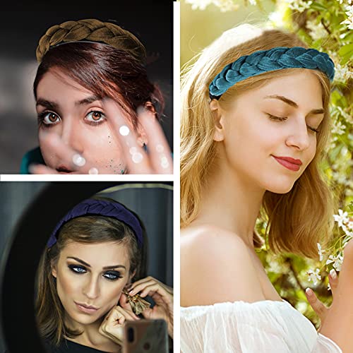 Diademas Trenzadas Mujer, Comius Sharp 4 Pcs Diademas Acolchadas de Terciopelo Bandas, Tela Bandas para el Pelo de Tela Diadema Anchas Accesorios para el Cabello para Mujeres Niñas (B)