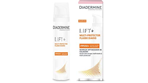 Diadermine Lift+ Multiprotector, Fluido Rio Antiarrugas FPS50+, Acción Antiarrugas Reafirmante, Blanco, 40 Mililitros