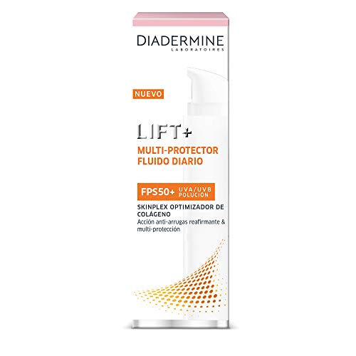 Diadermine Lift+ Multiprotector, Fluido Rio Antiarrugas FPS50+, Acción Antiarrugas Reafirmante, Blanco, 40 Mililitros