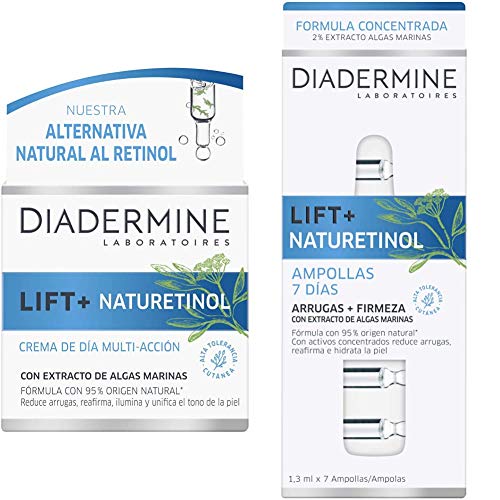 Diadermine - Pack Crema de día Naturetinol 50ml + Ampollas Naturetiniol 7 días - Reduce arrugas, reafirma, ilumina y unifica el tono de la piel